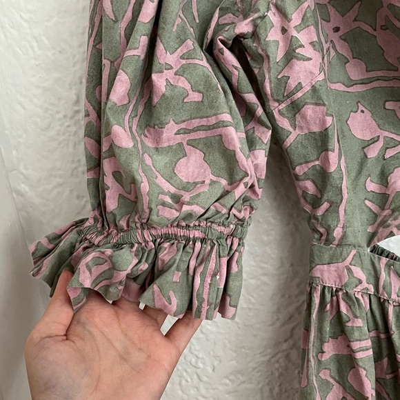 REVOLVE Cleobella Paola Ankle Asymmetrical Ruffle Dress Border Print Size Medium - Picture 5 of 16